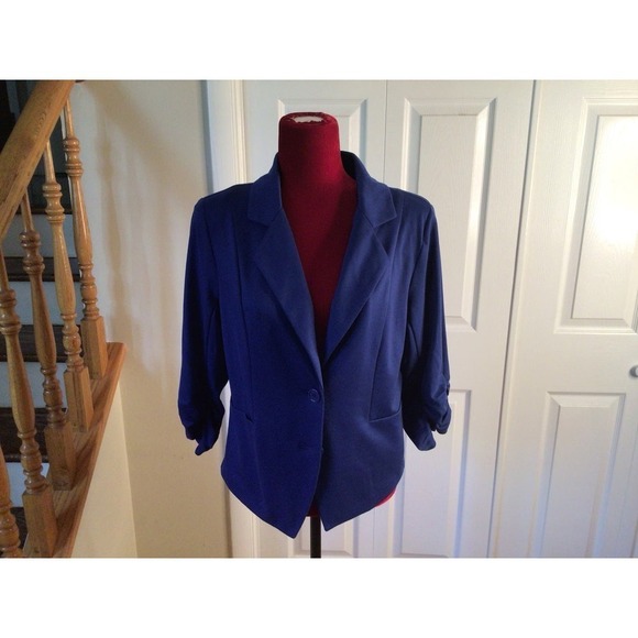 Suzi Chin Blazer Coat Women 8 Blue Long Sleeve Single Breasted Polyester Stretch - Picture 1 of 5